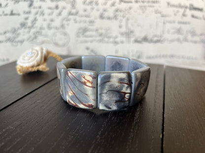 Gray tagua bracelet Beaded stretch bangle Ethnic adjustable bracelet Geometric square bead Huge beaded bangle Fall fashion trends Organic