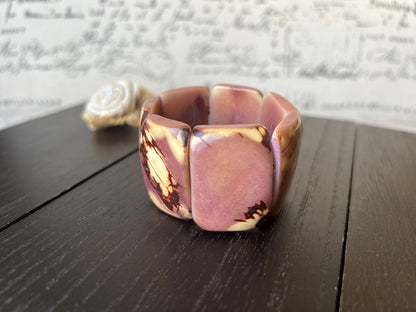 Tagua bracelet Light purple wide cuff bangle Beaded stretch bangle Geometric bangle Big oversized bracelet Anniversary gifts spring fashion