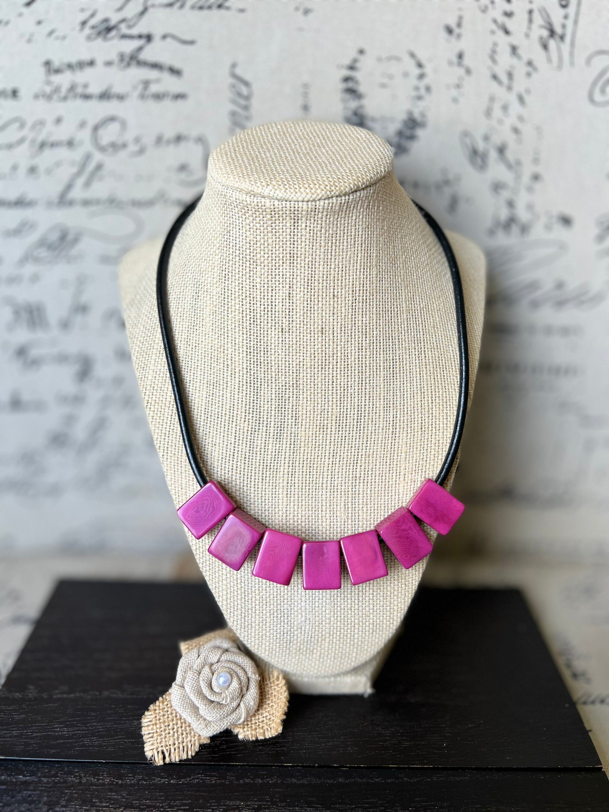 Mothers day gift from daughter Purple magenta necklace Tagua Statement choker Round faux leather cord with magnetic clasp Spring jewelry