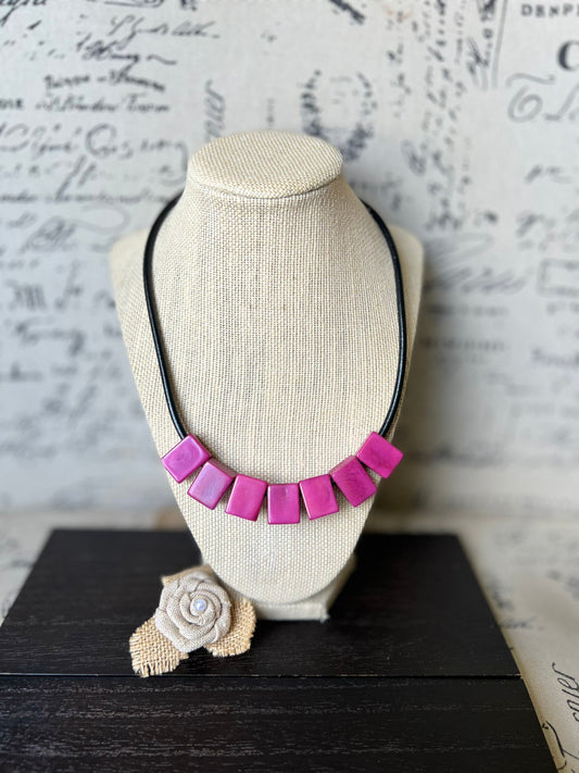 Mothers day gift from daughter Purple magenta necklace Tagua Statement choker Round faux leather cord with magnetic clasp Spring jewelry