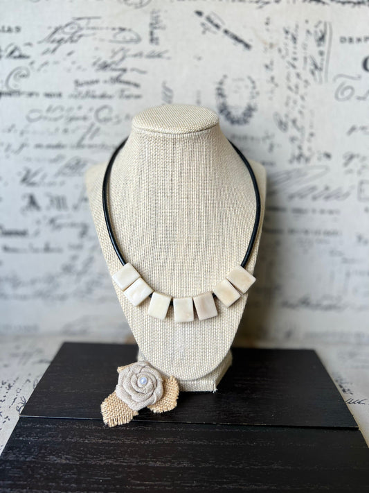 Mother's day gift for wife White necklace Tagua Statement choker Round faux leather cord with magnetic clasp 14 year Anniversary gift