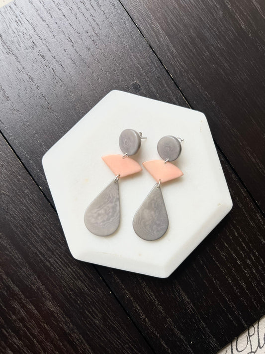 Peach and gray modern earrings Mother's day gifts Tagua jewelry Statement beaded dangle and drop earrings Geometric drops Summer fashion