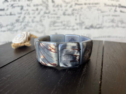 Gray tagua bracelet Beaded stretch bangle Ethnic adjustable bracelet Geometric square bead Huge beaded bangle Fall fashion trends Organic