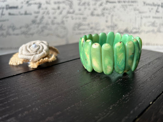 Green beaded bracelet Christmas stocking stuffers Tagua jewelry Stretchy bracelet Spiked beads bangle Beach trends Fall fashion style
