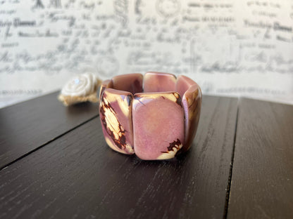 Tagua bracelet Light purple wide cuff bangle Beaded stretch bangle Geometric bangle Big oversized bracelet Anniversary gifts spring fashion