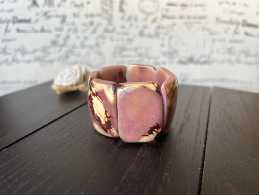 Tagua bracelet Light purple wide cuff bangle Beaded stretch bangle Geometric bangle Big oversized bracelet Anniversary gifts spring fashion