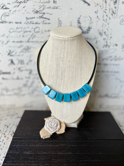Turquoise necklace Tagua Statement choker Round faux leather cord with magnetic clasp Mothers day gifts For beach wedding Bridesmaids