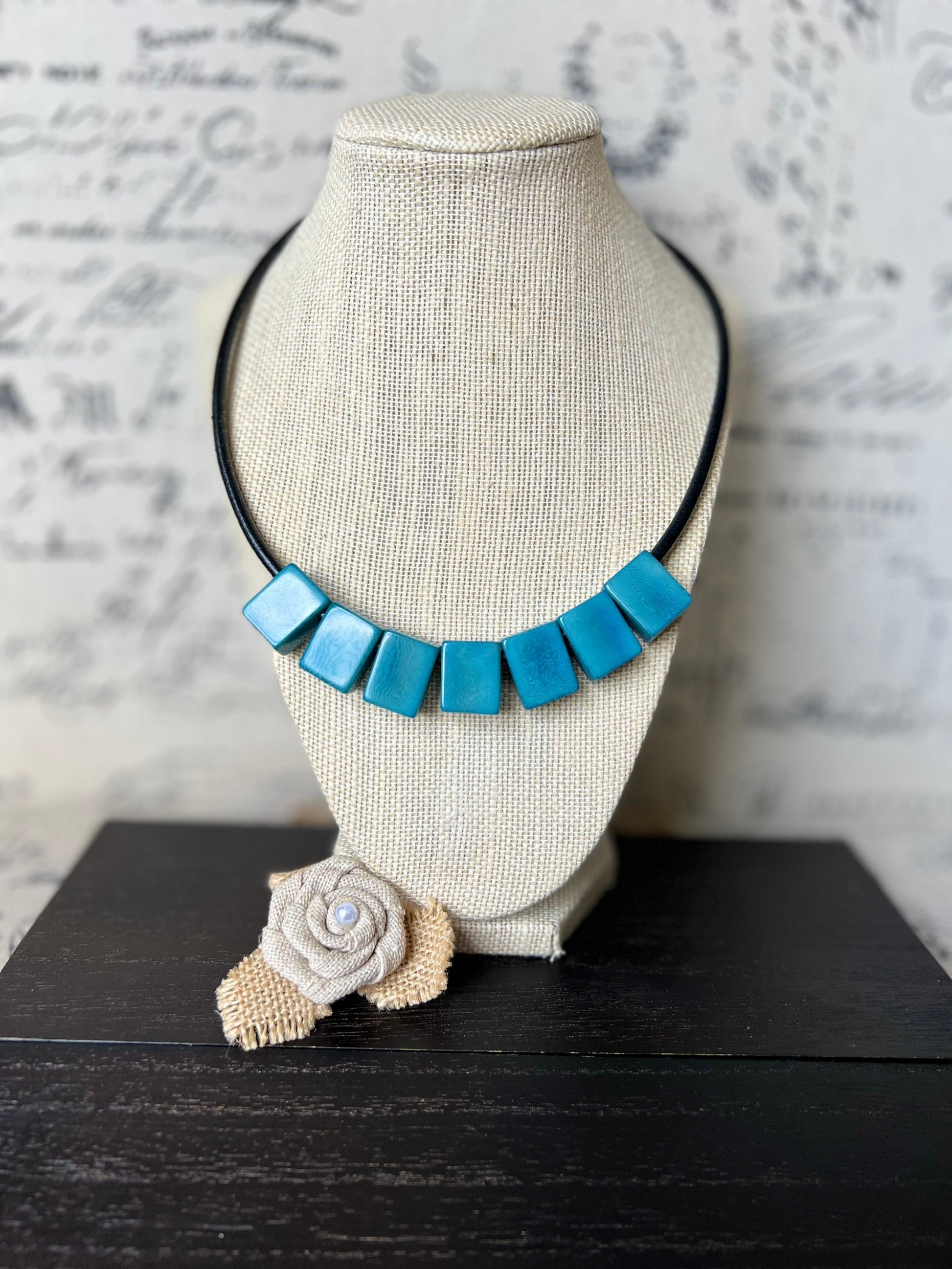 Turquoise necklace Tagua Statement choker Round faux leather cord with magnetic clasp Mothers day gifts For beach wedding Bridesmaids