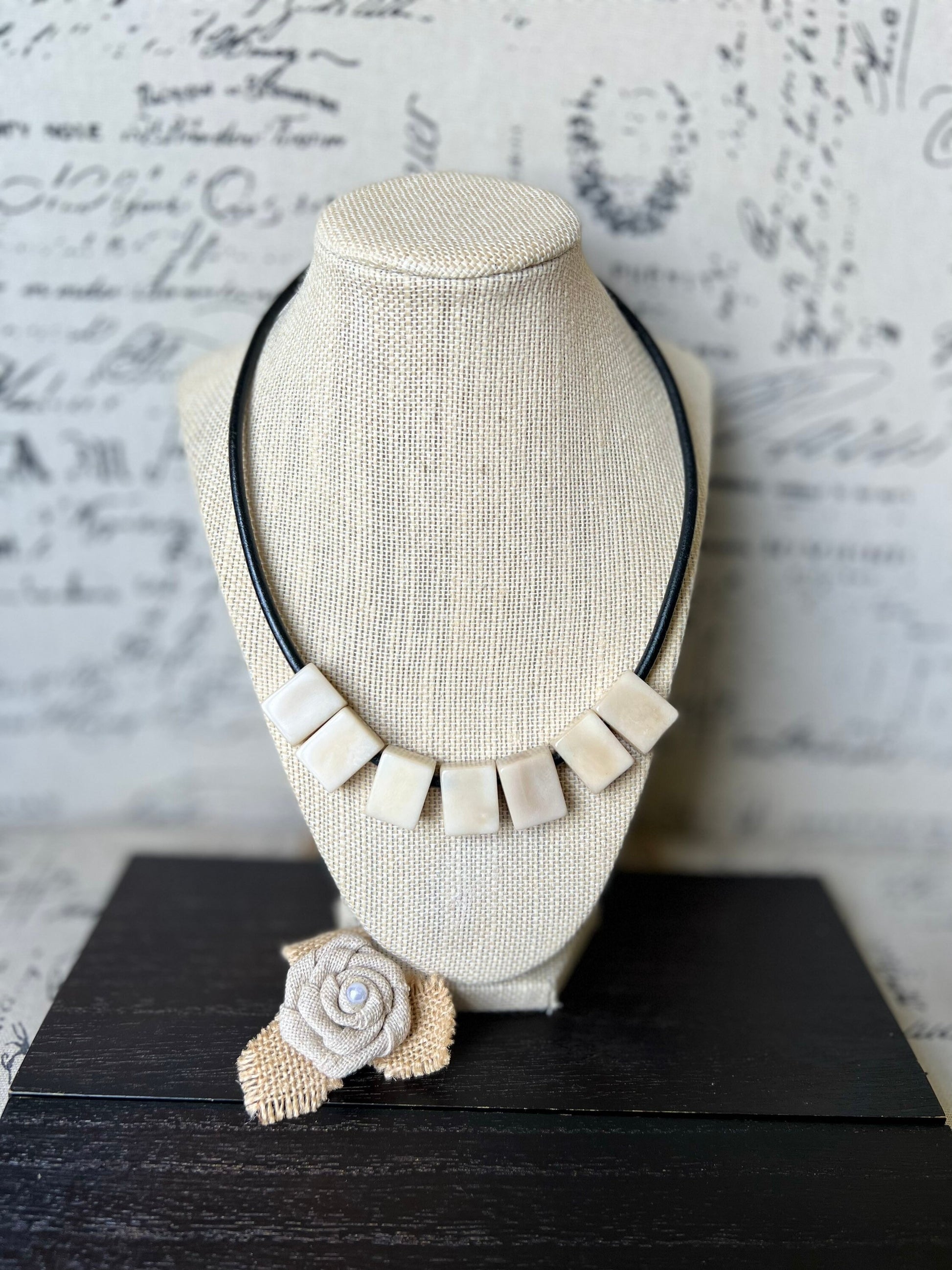 Mother's day gift for wife White necklace Tagua Statement choker Round faux leather cord with magnetic clasp 14 year Anniversary gift