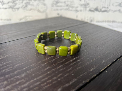 Olive green square bracelet Statement stretch bangle Tagua jewelry Elastic adjustable bracelet Fall fashion Beach trends Christmas stockings