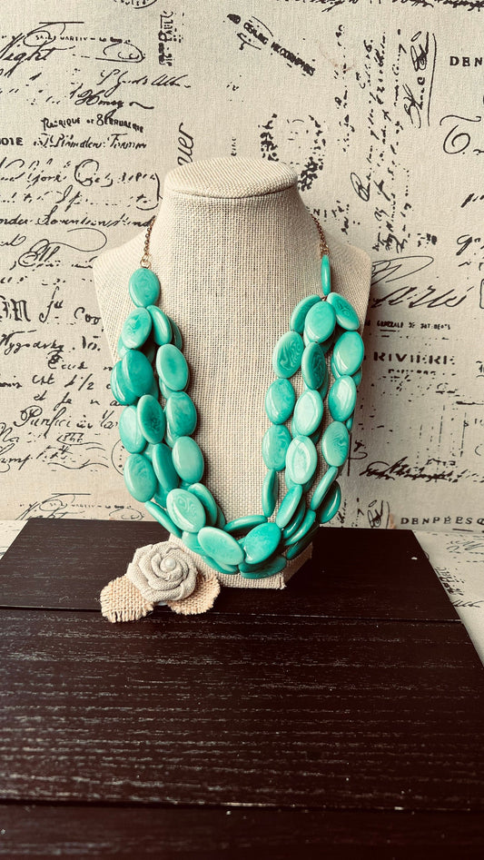 Turquoise green fashion multi layer necklace Tagua necklace Lightweight with gold chain Fall trendy style Anniversary gifts for wife
