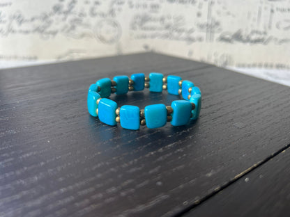 Turquoise square bracelet Statement stretch bangle Tagua jewelry Elastic adjustable bracelet Fall fashion Beach trends Xmas stocking stuffer