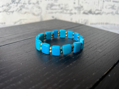 Turquoise square bracelet Statement stretch bangle Tagua jewelry Elastic adjustable bracelet Fall fashion Beach trends Xmas stocking stuffer