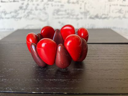 Maroon red wide cuff bracelet Tagua jewelry Fall fashion trends Big and bold funky boho bracelets Beaded stretch bangle Christmas gifts