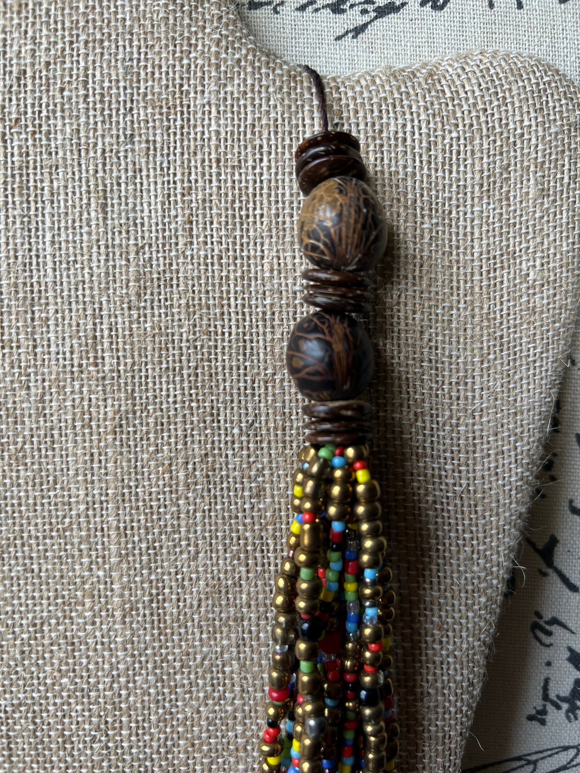 Multi layer seed bead statement necklace with coconut beads Multi color lightweight collar Anniversary gift for wife Fall fashion trends