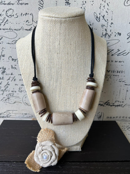 Beige tagua necklace with coconut beads Fall fashion Lightweight and adjustable Multi color bib collar For Birthday Christmas gifts
