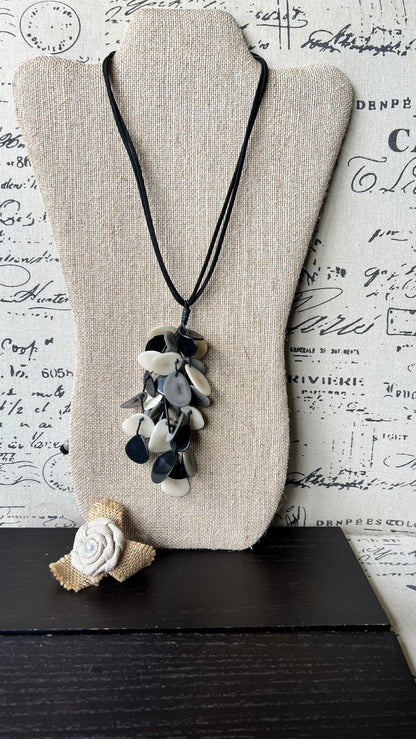 Black white and gray statement necklace Boho jewelry Tagua jewelry Extra long lightweight pendant Fall fashion trend Anniversary gift