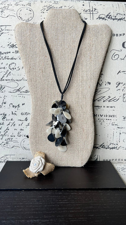 Black white and gray statement necklace Boho jewelry Tagua jewelry Extra long lightweight pendant Fall fashion trend Anniversary gift