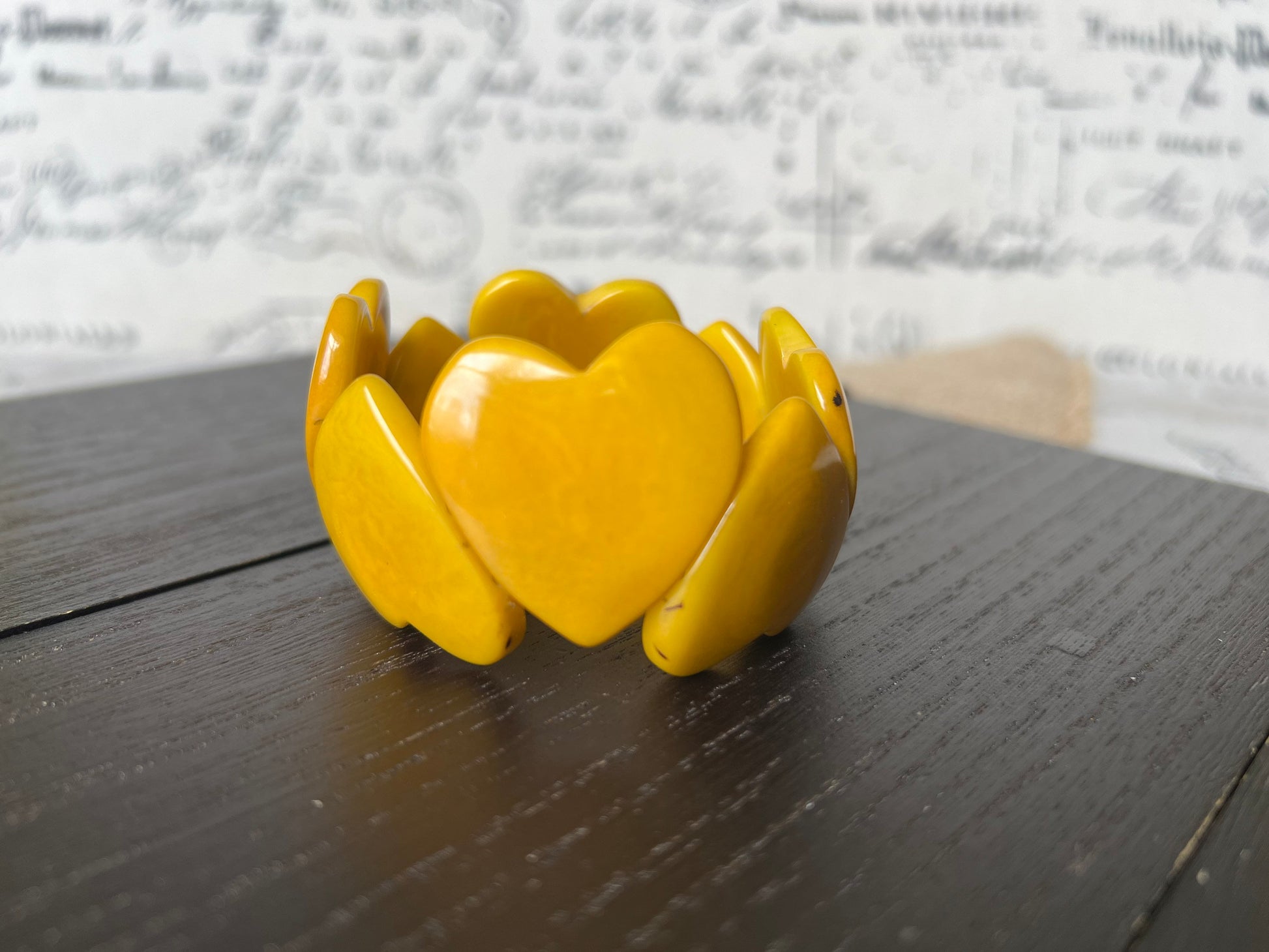 Yellow heart shaped beads bracelet Tagua jewelry Love bangle Anniversary gifts under 20 Girlfriend birthday Fall fashion trend Beach style