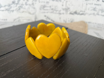 Yellow heart shaped beads bracelet Tagua jewelry Love bangle Anniversary gifts under 20 Girlfriend birthday Fall fashion trend Beach style