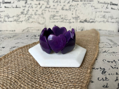 Purple heart shaped beads bracelet Tagua jewelry Love bangle Anniversary gift under 20 Girlfriend birthday Summer fashion trends Beach style