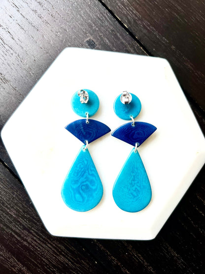 Turquoise blue modern earrings Tagua jewelry Statement beaded dangle and drop earrings Geometric drops Summer fashion Wife Anniversary gift