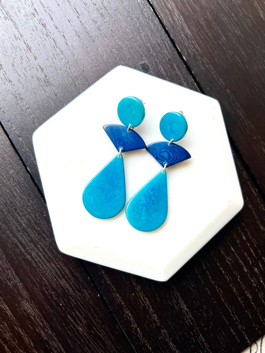 Turquoise blue modern earrings Tagua jewelry Statement beaded dangle and drop earrings Geometric drops Summer fashion Wife Anniversary gift