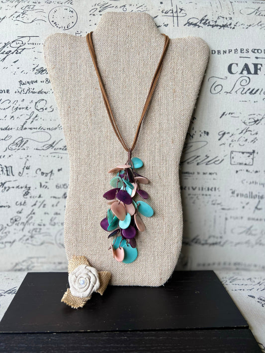 Turquoise purple and pink statement necklace Boho jewelry Tagua jewelry Extra long lightweight pendant Spring fashion trend Anniversary gift