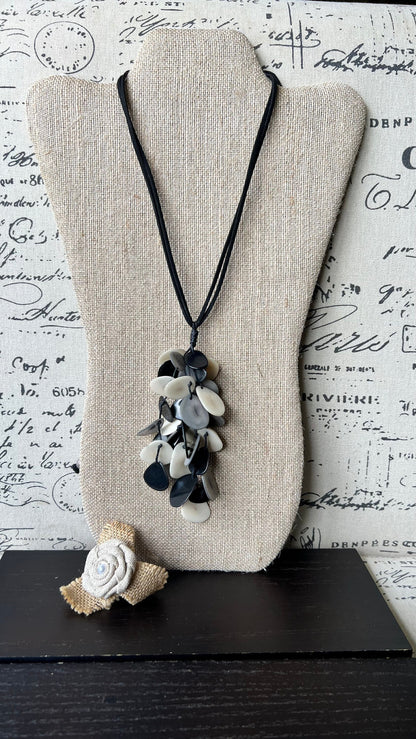 Black white and gray statement necklace Boho jewelry Tagua jewelry Extra long lightweight pendant Fall fashion trend Anniversary gift