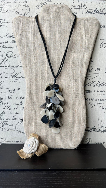 Black white and gray statement necklace Boho jewelry Tagua jewelry Extra long lightweight pendant Fall fashion trend Anniversary gift