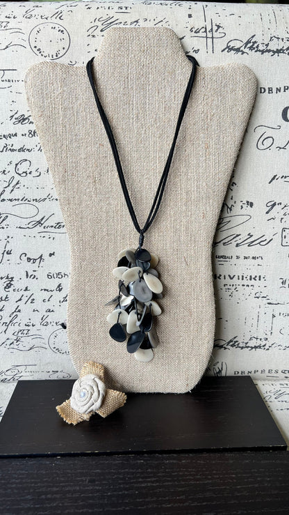 Black white and gray statement necklace Boho jewelry Tagua jewelry Extra long lightweight pendant Fall fashion trend Anniversary gift