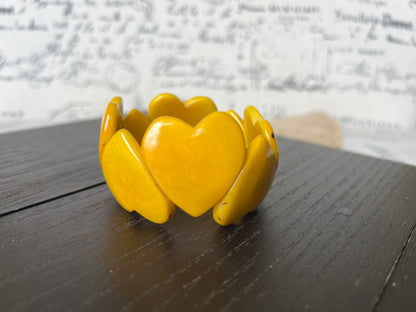 Yellow heart shaped beads bracelet Tagua jewelry Love bangle Anniversary gifts under 20 Girlfriend birthday Fall fashion trend Beach style