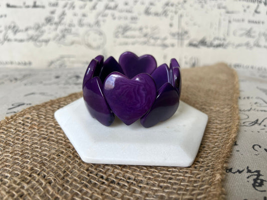 Purple heart shaped beads bracelet Tagua jewelry Love bangle Anniversary gift under 20 Girlfriend birthday Summer fashion trends Beach style