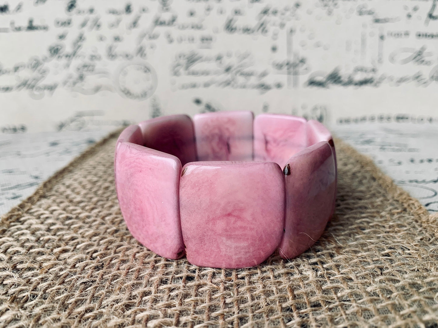 Pink statement bracelet Tagua jewelry for Summer Oversized stretch bangle Huge adjustable bangle Elastic wide cuff bracelet Anniversary gift