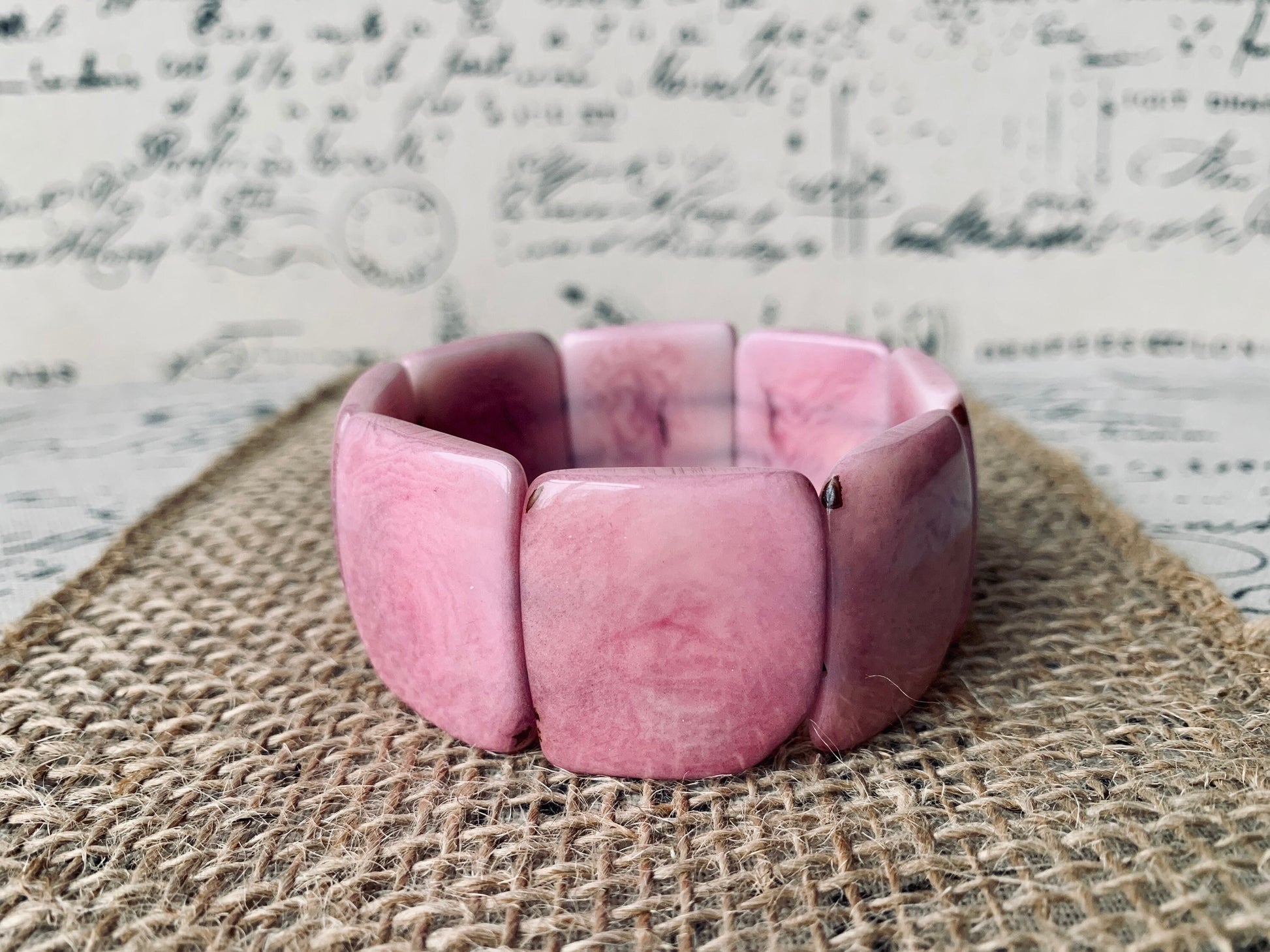 Pink statement bracelet Tagua jewelry for Summer Oversized stretch bangle Huge adjustable bangle Elastic wide cuff bracelet Anniversary gift