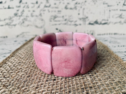 Pink statement bracelet Tagua jewelry for Summer Oversized stretch bangle Huge adjustable bangle Elastic wide cuff bracelet Anniversary gift