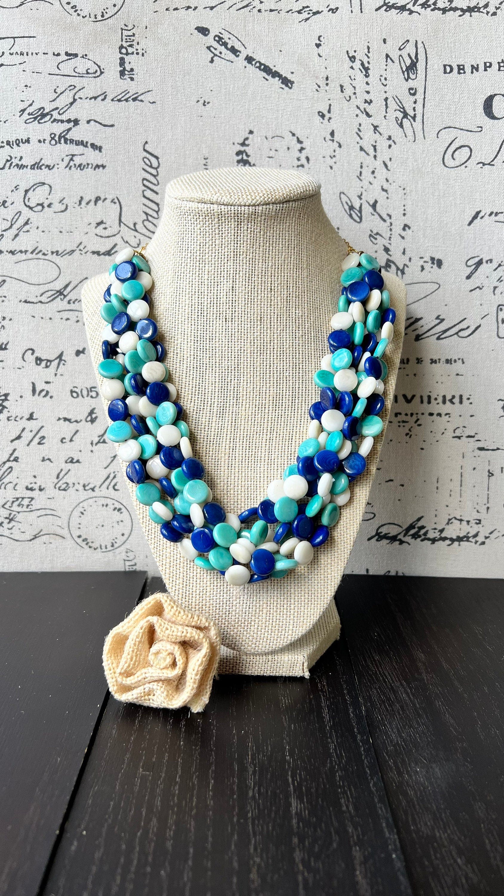 Turquoise blue big bold chunky necklace Tagua jewelry Mother's day gifts for wife Spring fashion trend Lightweight adjustable beaded bib
