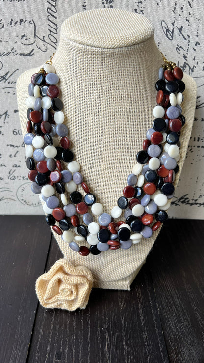 Multi color big bold chunky necklace Tagua jewelry Spring fashion trends Lightweight adjustable beaded bib Mother's day gifts Easter outfit
