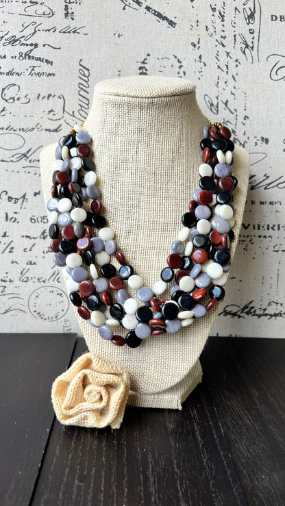 Multi color big bold chunky necklace Tagua jewelry Spring fashion trends Lightweight adjustable beaded bib Mother's day gifts Easter outfit