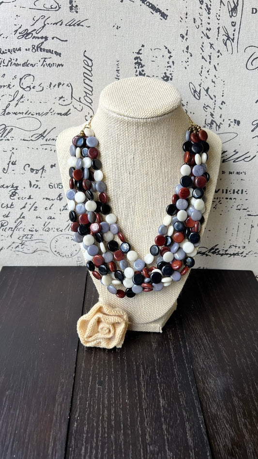 Multi color big bold chunky necklace Tagua jewelry Spring fashion trends Lightweight adjustable beaded bib Mother's day gifts Easter outfit