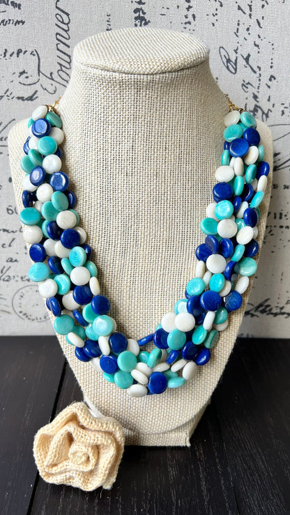 Turquoise blue big bold chunky necklace Tagua jewelry Mother's day gifts for wife Spring fashion trend Lightweight adjustable beaded bib