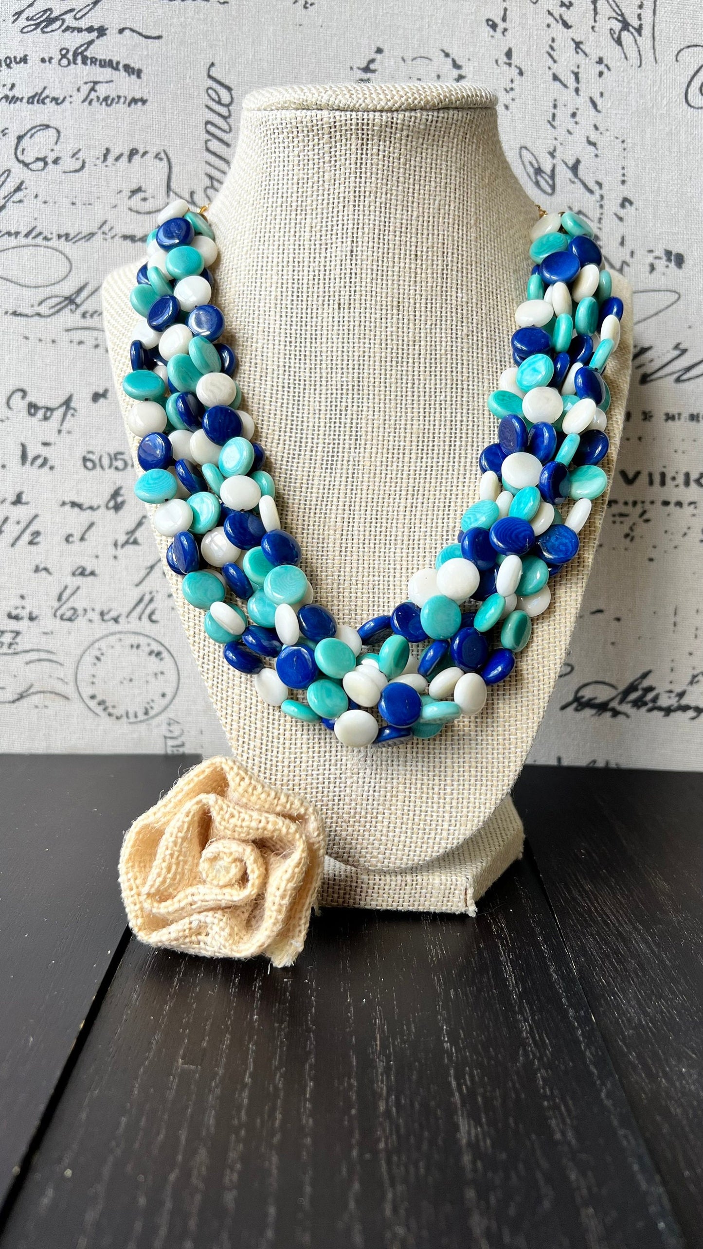 Turquoise blue big bold chunky necklace Tagua jewelry Mother's day gifts for wife Spring fashion trend Lightweight adjustable beaded bib