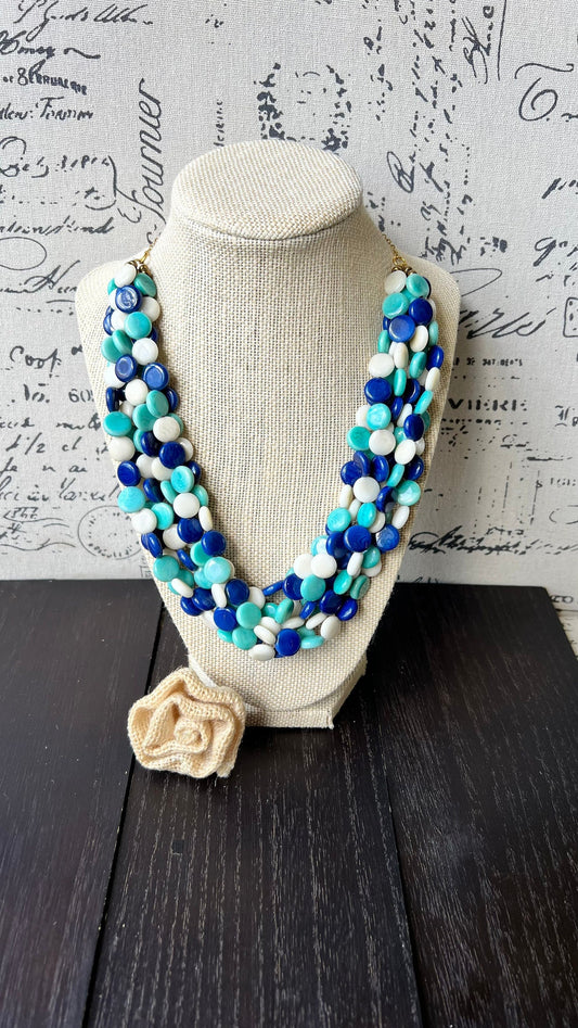 Turquoise blue big bold chunky necklace Tagua jewelry Mother's day gifts for wife Spring fashion trend Lightweight adjustable beaded bib