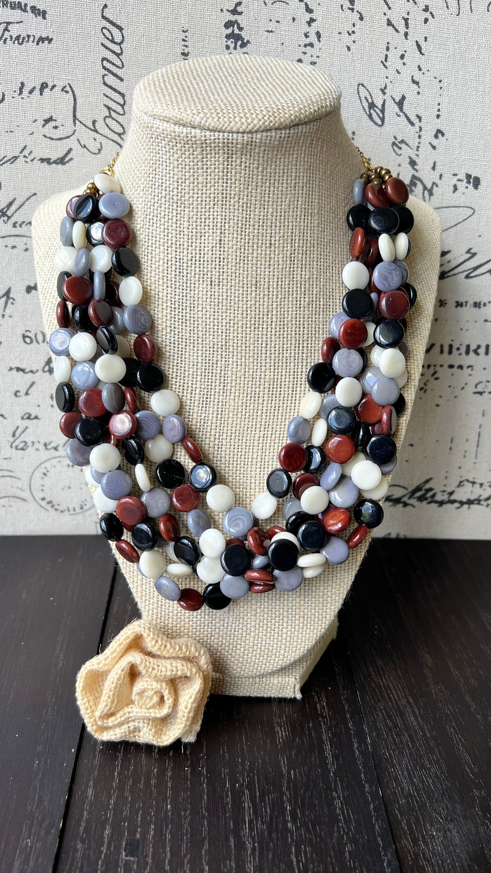Multi color big bold chunky necklace Tagua jewelry Spring fashion trends Lightweight adjustable beaded bib Mother's day gifts Easter outfit