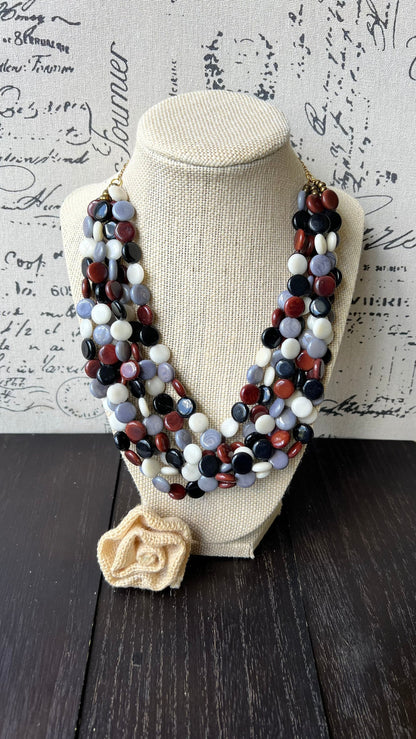Multi color big bold chunky necklace Tagua jewelry Spring fashion trends Lightweight adjustable beaded bib Mother's day gifts Easter outfit