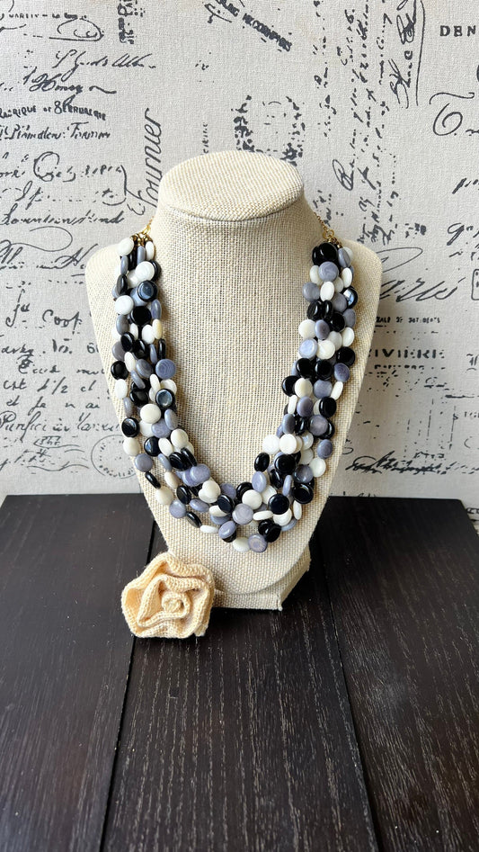 Black and white big bold chunky necklace Tagua jewelry Mothers day gifts for mom Spring fashion trend Lightweight adjustable beaded bib