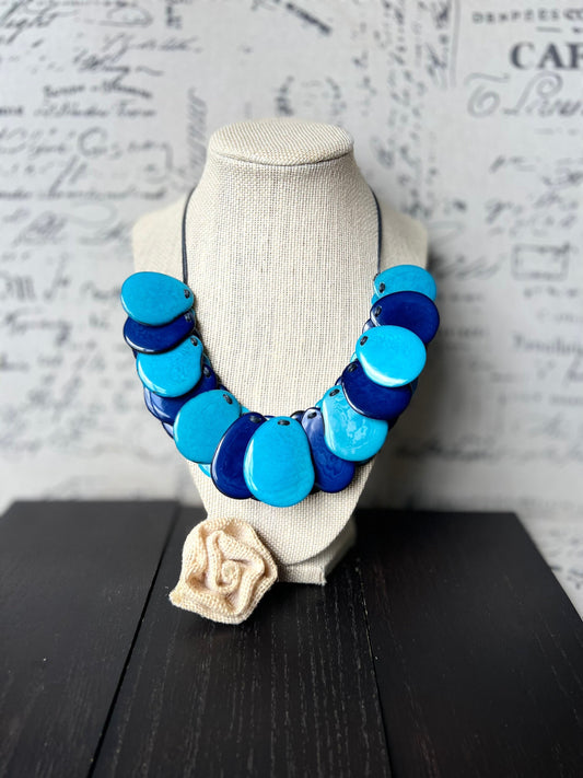 Turquoise blue bib Tagua necklace Spring fashion trends Beach statement jewelry Lightweight and adjustable Mother's day gifts from daughter