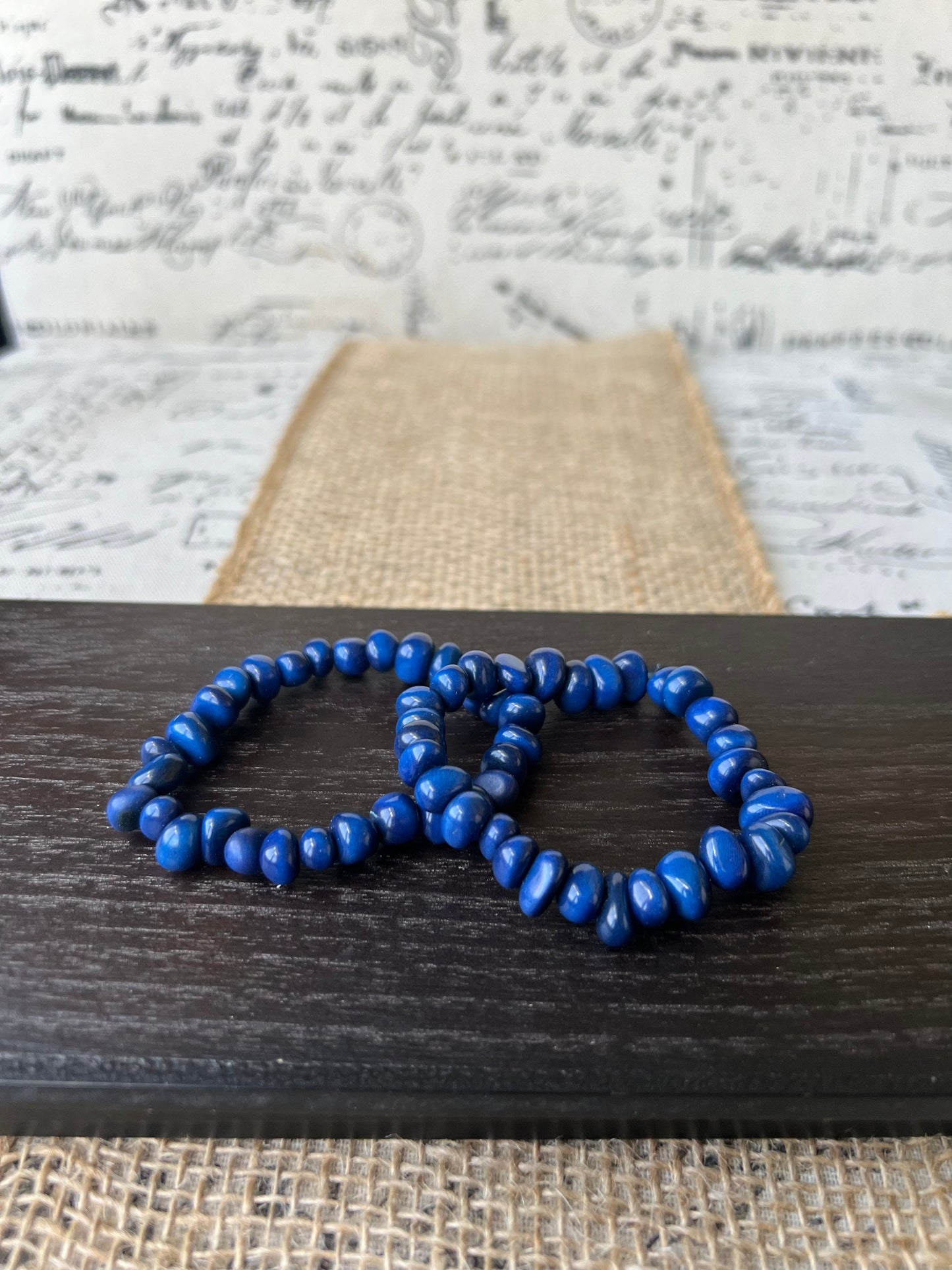 Blue stackable bracelet Tagua nut jewelry Resort wear Beaded stretch bracelets for women girl Birthday gifts ideas for her Elastic bangle