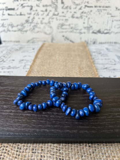 Blue stackable bracelet Tagua nut jewelry Resort wear Beaded stretch bracelets for women girl Birthday gifts ideas for her Elastic bangle