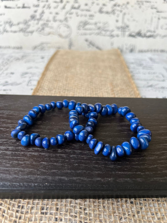 Blue stackable bracelet Tagua nut jewelry Resort wear Beaded stretch bracelets for women girl Birthday gifts ideas for her Elastic bangle